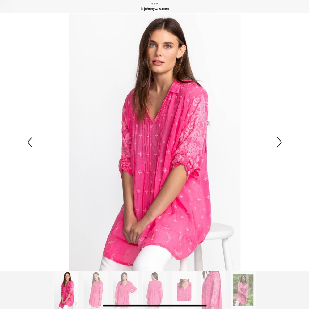 Johnny Was embroidered hot pink Marti Vera Tunic size XL - Picture 6 of 7
